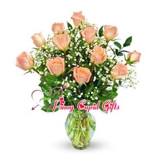 10 Imported Pink Roses in a Vase