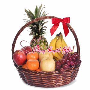 Fruit Basket 10: 1 Pineapple 4 Red Apples 3 Kiwis 5 Bananas 4 Oranges 4 Green  Apples 4 Pears 1 Kilo Red Grapes.