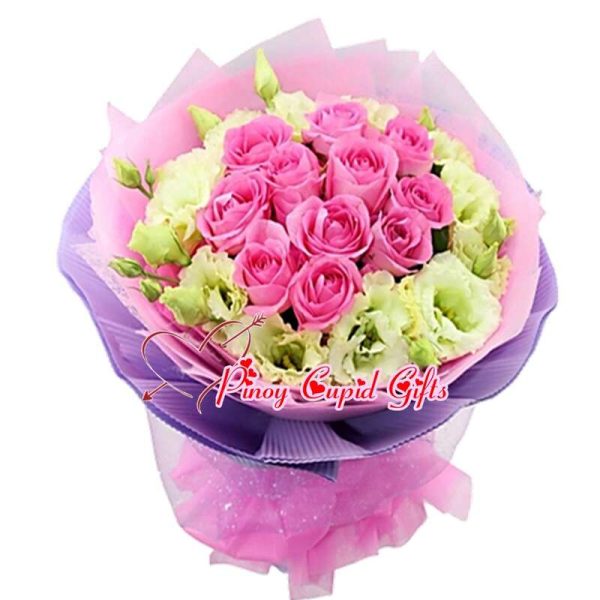 10 Imported Pink Roses with Imported white Eustomas 