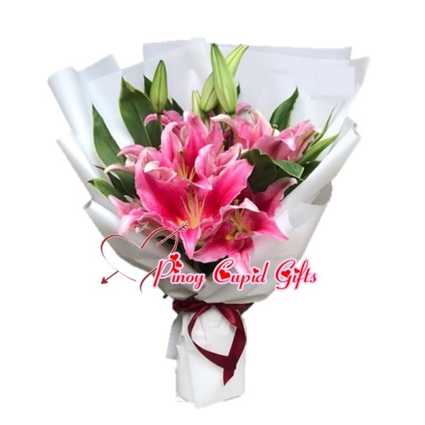 8 Pink Stargazer Lilies in a Hand Bouquet (3 stems)