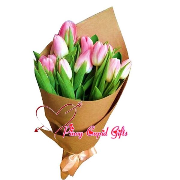 10 Pink Holland Tulips in a Bouquet