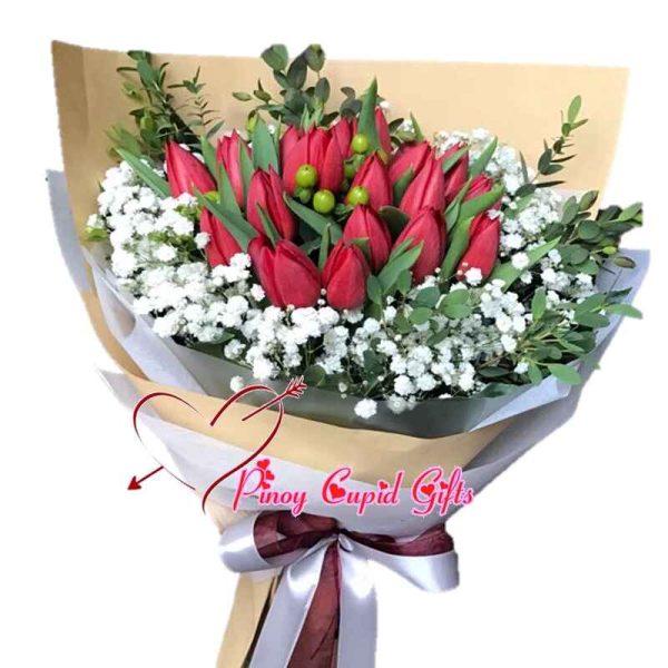20 Red Holland Tulips in a Bouquet