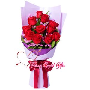 10 Imported Red Roses  Hand Bouquet