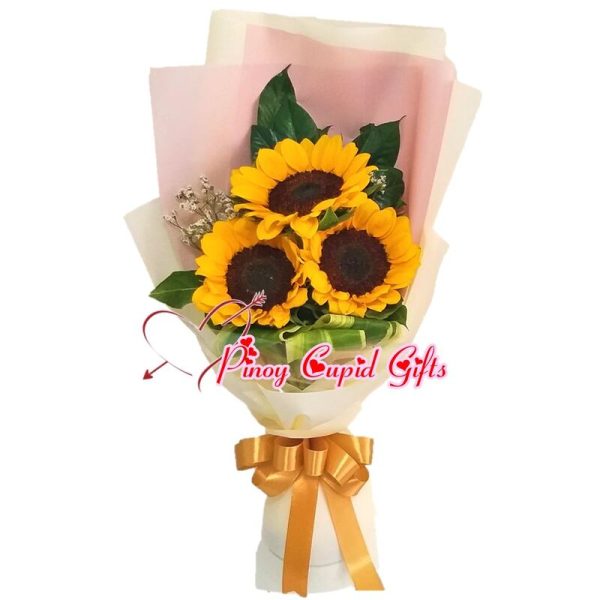 3 pcs Sunflower in a hand bouquet