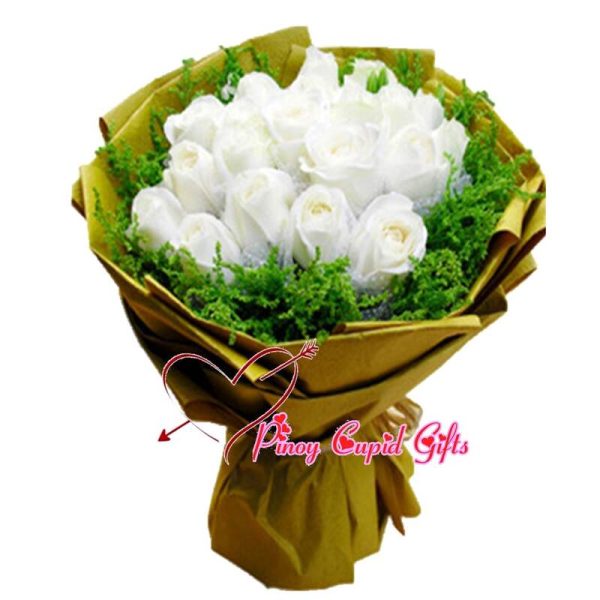3 Dozen White Roses in a  hand bouquet