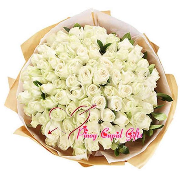99 White Roses Bouquet