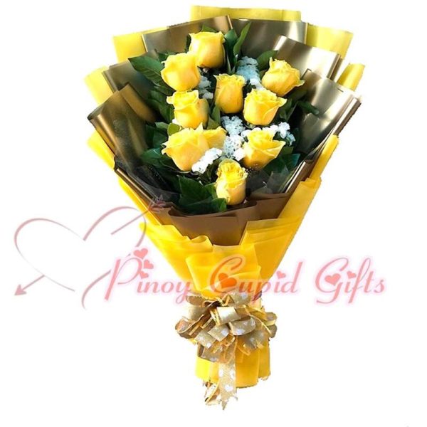 10 Imported Yellow Roses in a hand bouquet