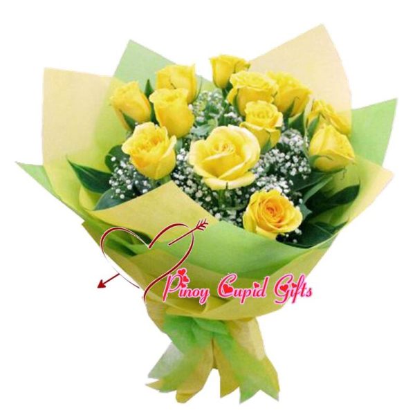 12 Imported Yellow Roses in a Hand Bouquet