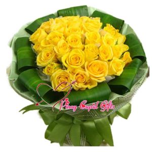  40 Imported  Yellow Roses in a hand bouquet