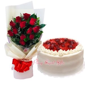 1 Dozen Red Roses & Conti's Strawberry Shortcake by Conti's
