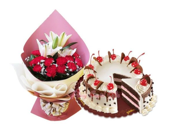 Stargazer/Carnation Bouquet & Goldilocks Chocolate Cherry Torte