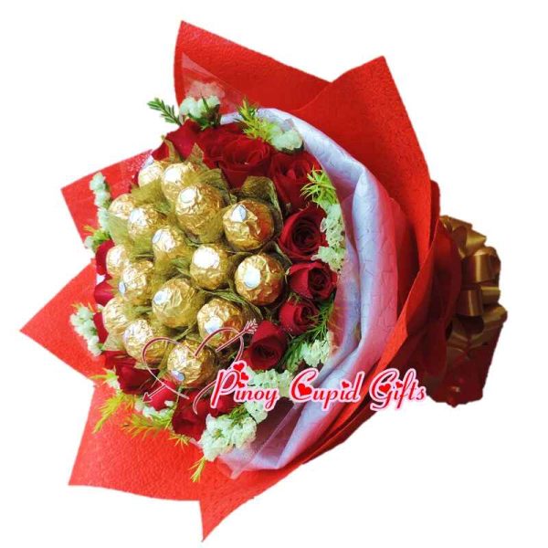 16pcs Ferrero & 18 Red Roses Hand Bouquet 