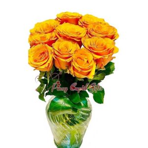 10 Imported Orange Roses in a Vase