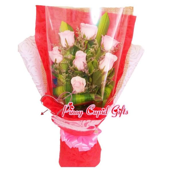 7 Imported Pink Roses in a Hand Bouquet