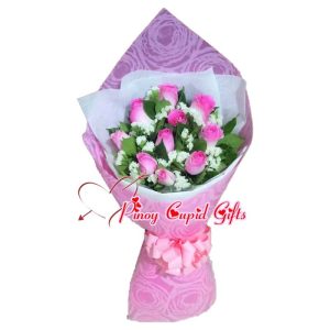10 Imported Pink Roses in a hand bouquet