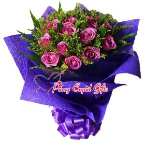 10 Imported Purple Roses in a bouquet