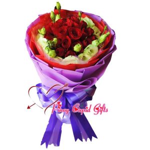 2 Dozen Red Roses with imported Eustoma 