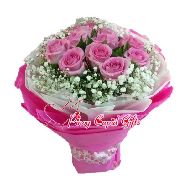 10 Imported Pink Roses in a hand bouquet