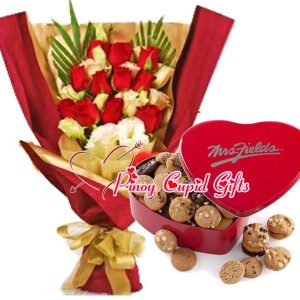 2 dozen roses and 24pcs cookie nibblers gift pack