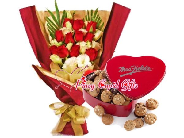 2 dozen roses and 24pcs cookie nibblers gift pack
