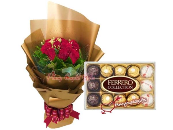 1 dozen roses & Ferrero Collection 15s