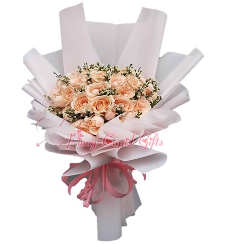 20 Imported Peach Roses Bouquet
