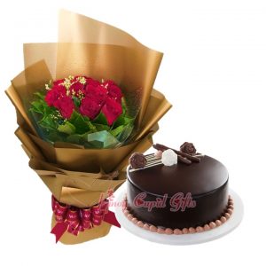 1 Dozen Red Roses & All About Chocolate Cake