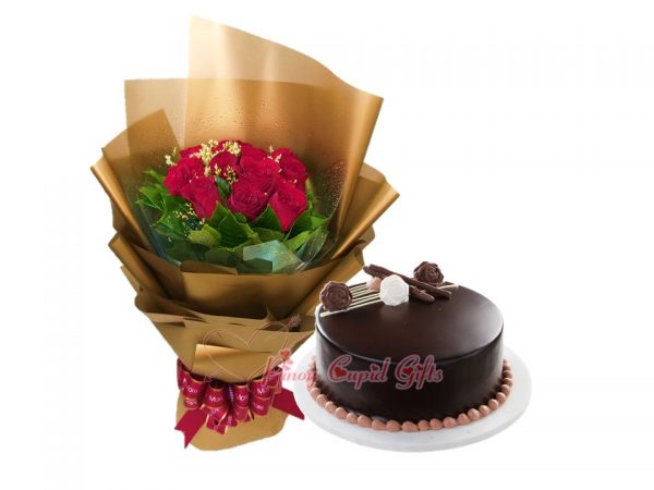 1 Dozen Red Roses & All About Chocolate Cake