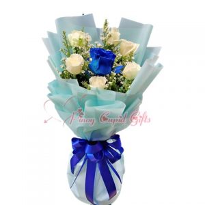 6 Imported White Roses & 1 Blue Ecuadorian Rose