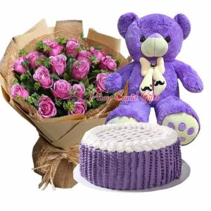 20 Imported Purple Roses, 2FT Purple Bear & Ube Casturd Cake by Conti's