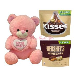 22 Inches Pink Bear, Kisses Almonds Share Pack 283g Hershey's Nuggets Almonds Share Pack 286g