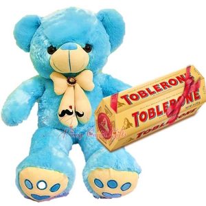 27 Inches Light Blue Teddy Bear, 6 x 100g Toblerone Gift Pack