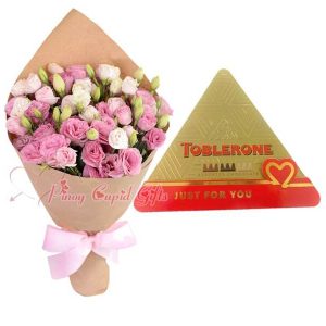 Imported Pink Eustoma & Toblerone Tin Can Gift Box 288g FlowerChoco02-