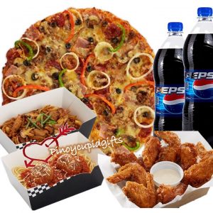 New York’s Finest XL Pizza, 2 Large Pastas, 1/2 Pound Chicken Wings, 2x 1.5L Pepsi