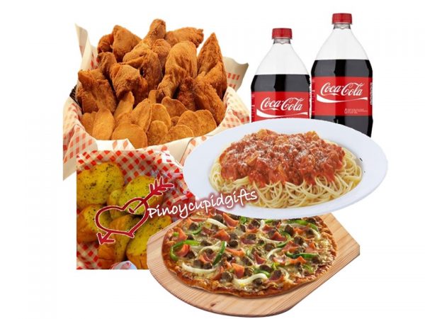 Shakey's: Party Size Pizza, Spaghetti Platter, 7pcs Chicken and Mojos, Garlic Loaf, 2 x 1.5l coke