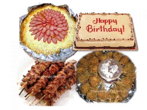 Amber Spaghetti Bilao, Chicken Lollipops, Pork BBQ, Mocha Dedication Cake