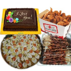 Amber Pancit Malabon Bilao, 20pcs Pork Barbecue Bonchon Chicken Wings (8pcs Box x3) Goldilocks  8x12 Choco Dedication Cake