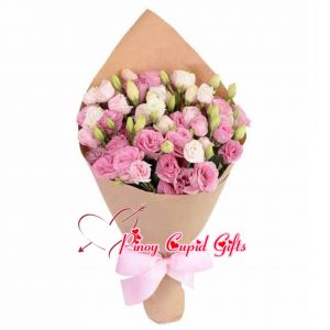 Pink Eustoma-Bouquet with brown wrapper 