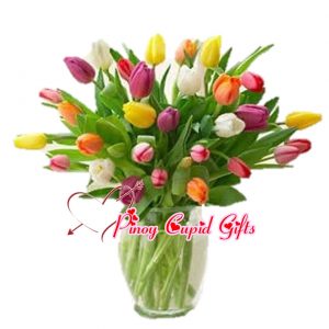 20 Mixed Color Tulips in a Vase