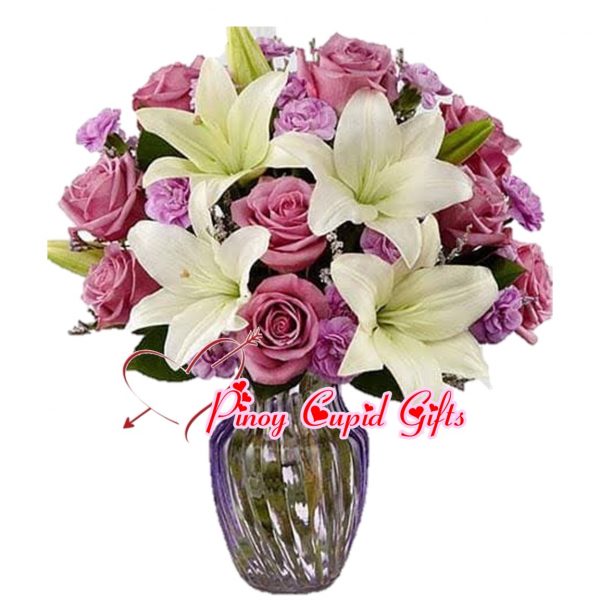 Imported Purple Roses with Lilies