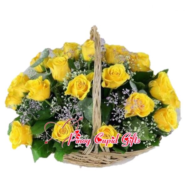 Imported Yellow Roses in a Basket
