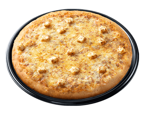 Greenwich Cheese Pizza loaded with: parmesan cheese, mozzarella, cheddar, and cream cheese