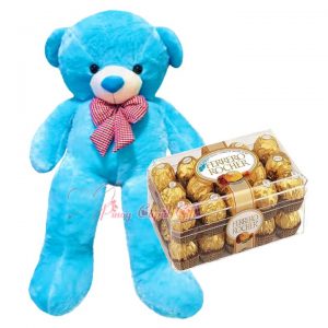 4FT Blue Teddy Bear & 30 pcs Ferrero Rocher Chocolate