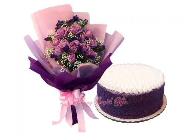 10 Imported Purple Roses & Classic Ube Cake by C2Go