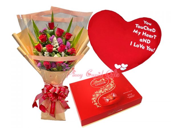 2 Dozen Red Roses Bouquet, KitKat Box (35g x 24), 22 x 18 inches Big Heart Pillow