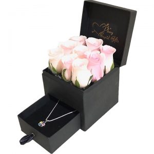 Imported Pink Roses and Sterling Silver Necklace in a special gift box