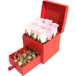 Imported Pink Roses with Hershey’s Kisses Chocolate in gift box