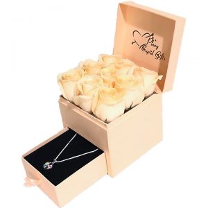 Imported Peach Roses and Sterling Silver Necklace in a gift box