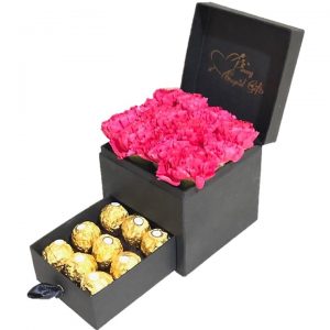Pink Carnation Flowers with 9 pcs Ferrero Chocolates in a special gift box