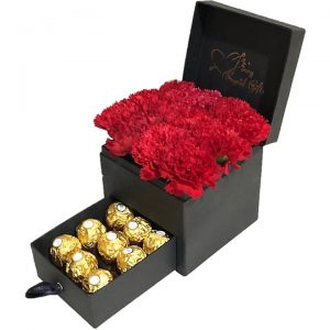 Red Carnations with 9 pcs Ferrero Chocolate in a gift box